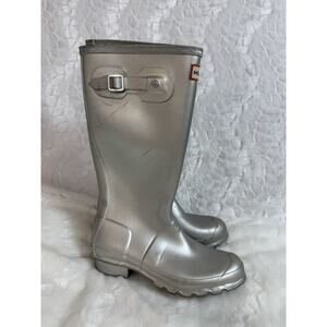 Hunter Classic Tall Rain Boots Metallic Silver Unisex Big Kids Size US 5B / 6G